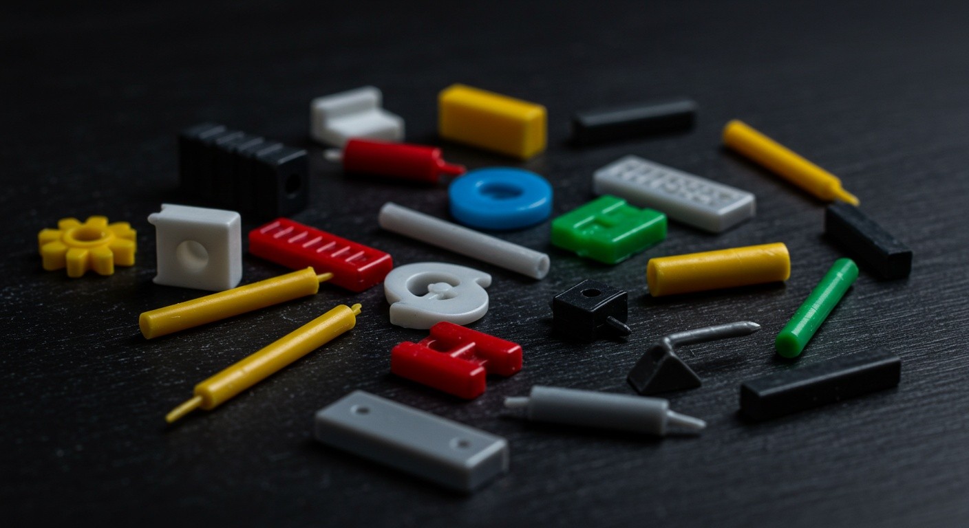 Миниатюрные пластиковые элементы Миниатюрные пластиковые элементы на производственной линии