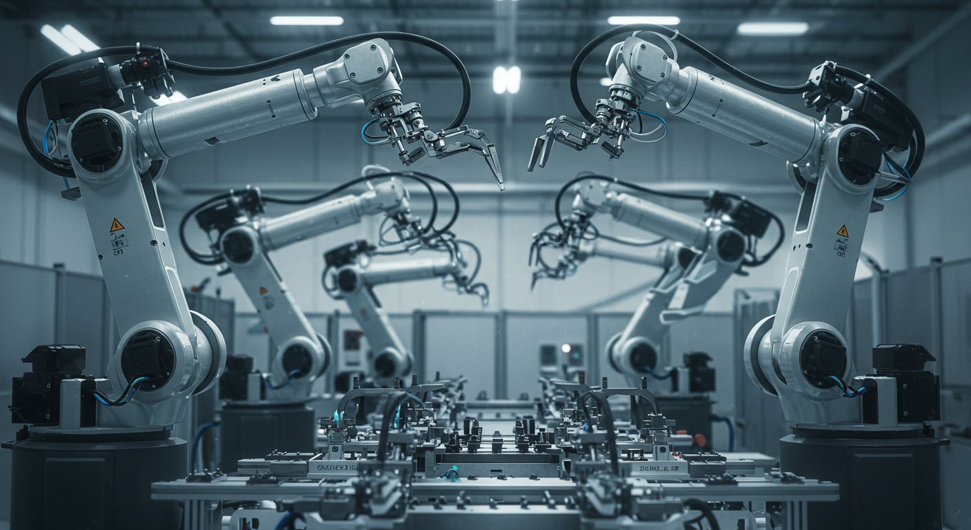 Применение роботов для извлечения пластиковых изделий Роботизированный манипулятор в цехе литья