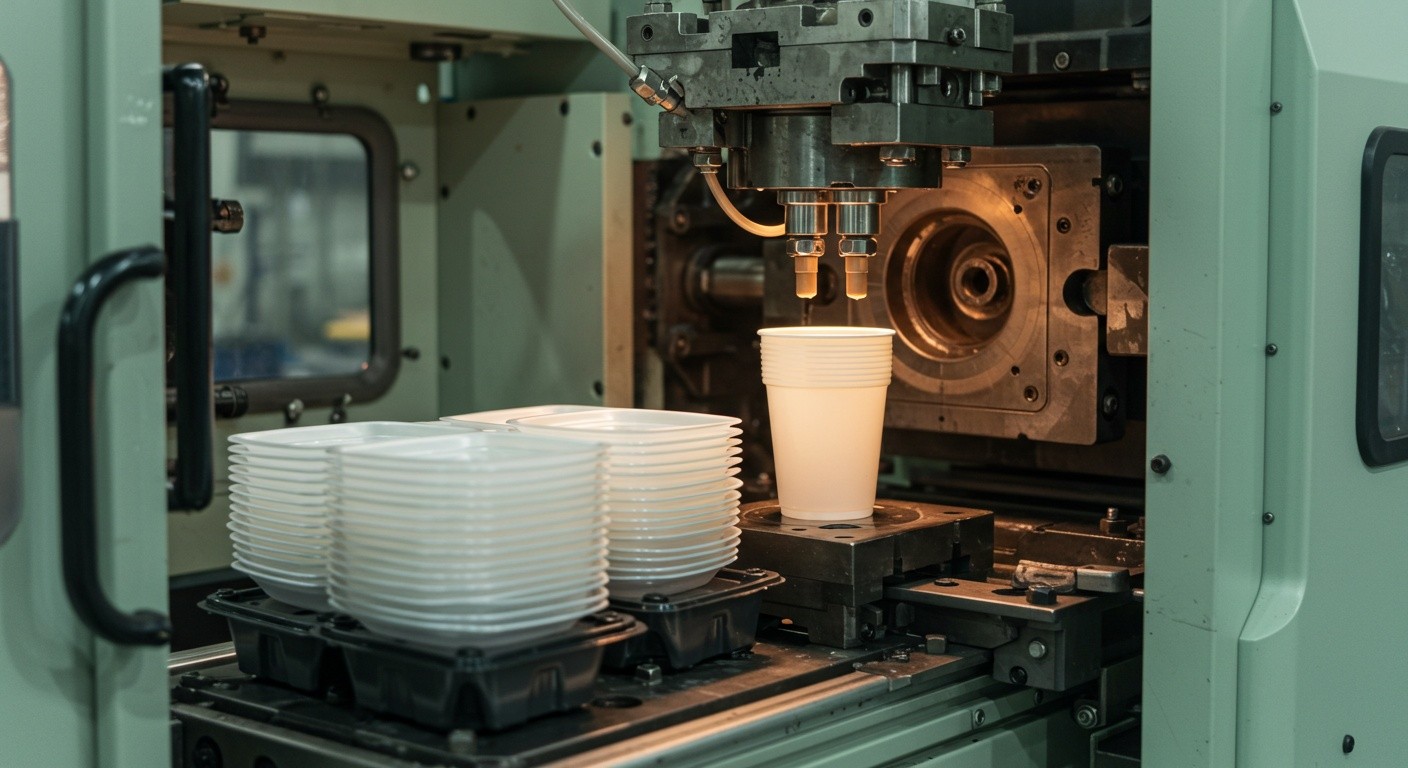 Литьё пластиковых упаковочных изделий для одноразовой посуды